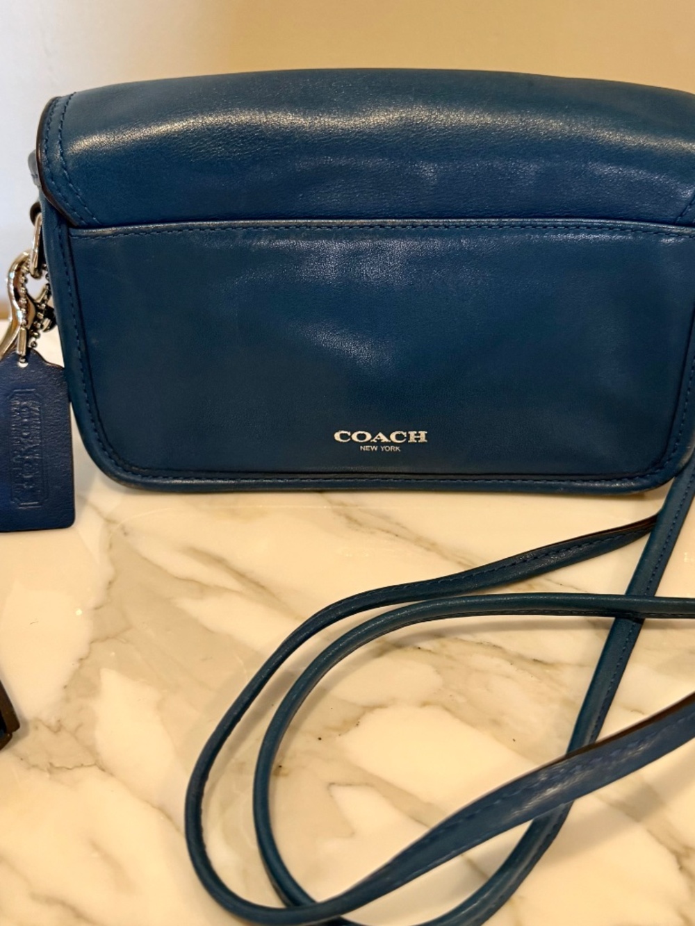 Coach Teal Blue Leather Turnlock Crossbody with double tassels - Picture 5 of 11